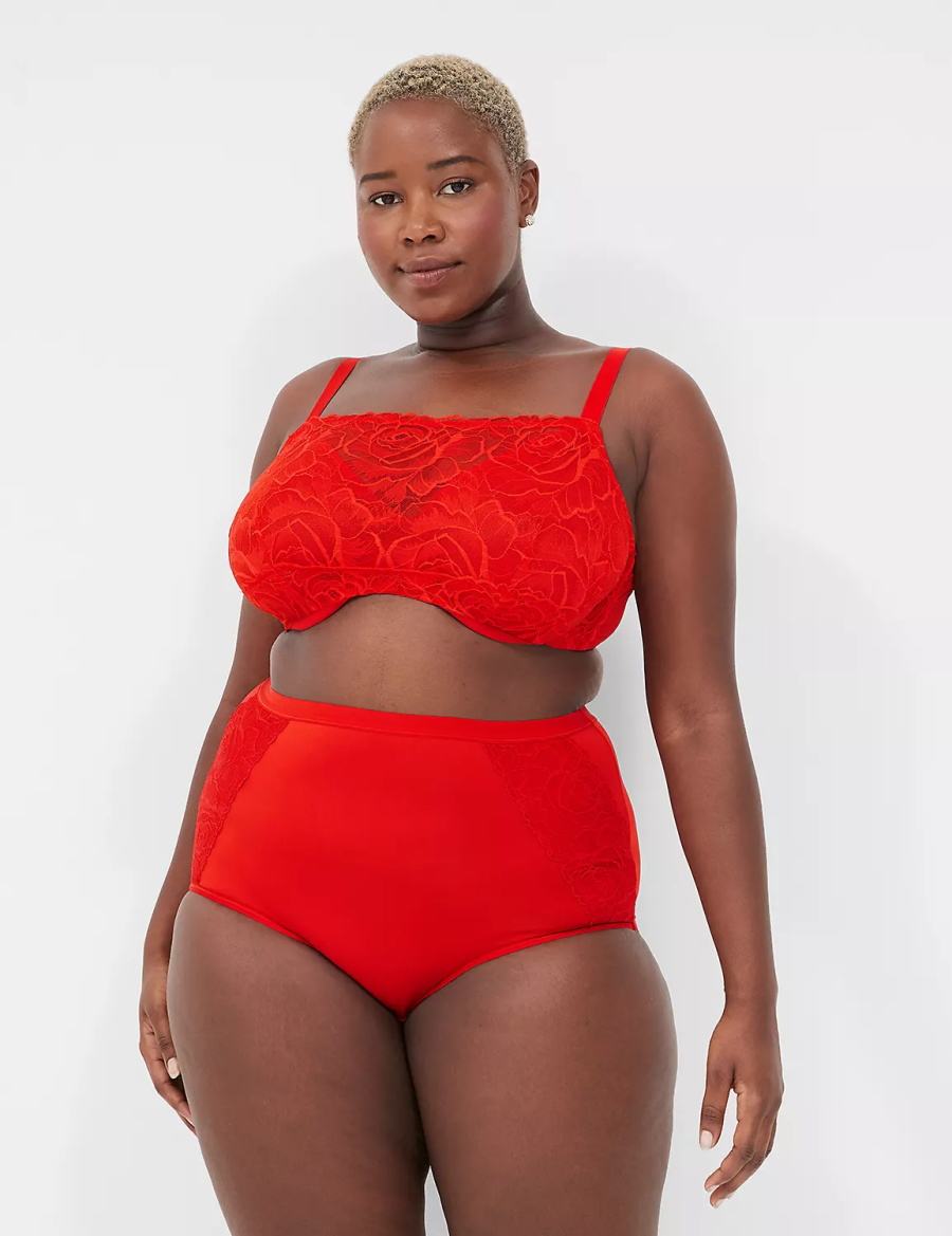 Red Lane Bryant Unlined with Lace Overlay Women Balconette Bra | NFE6047FU