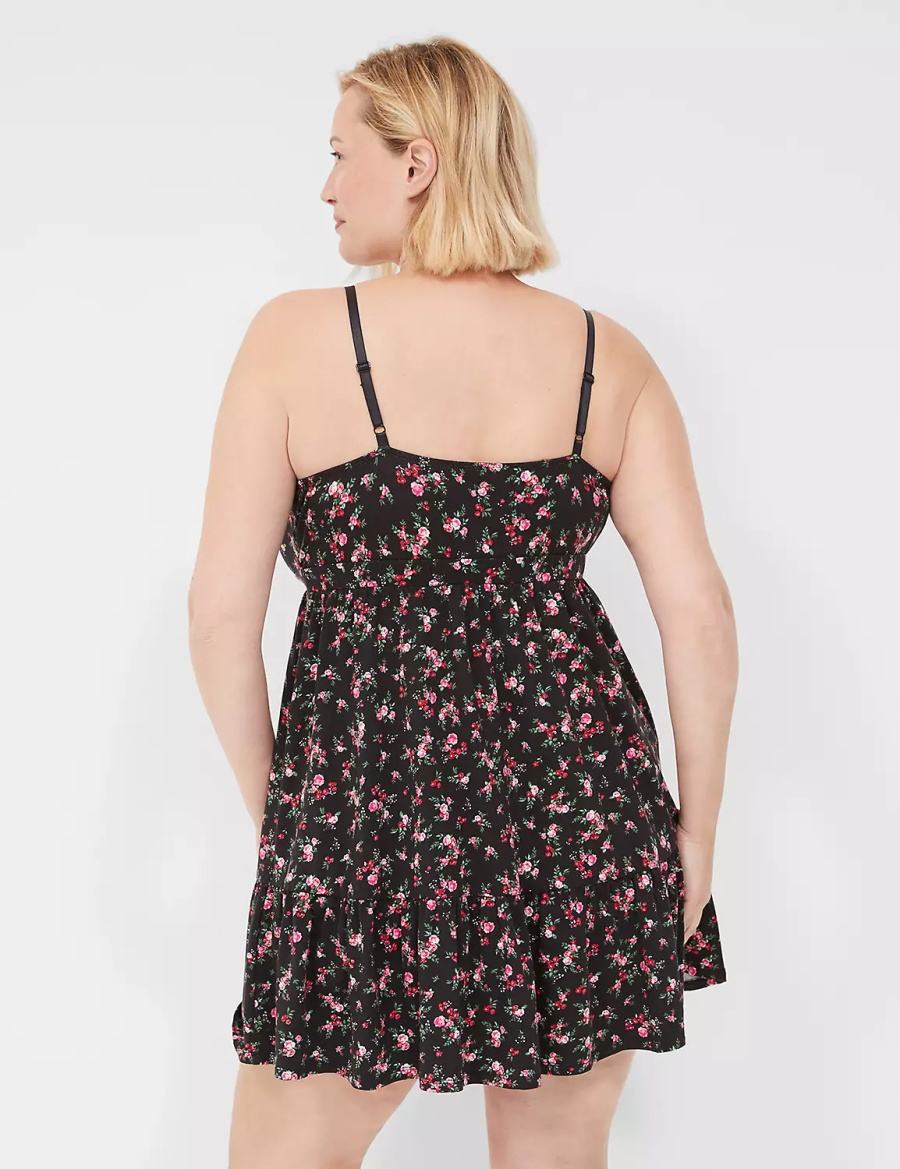 Rose Black Lane Bryant Comfy Cotton Ruffle Chemise Women Dress | IBM1051JW