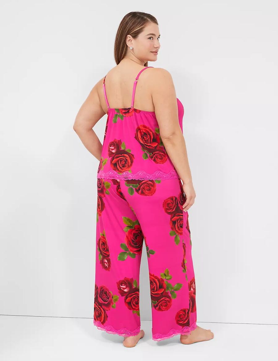 Rose Fuchsia Lane Bryant Ruched Cami & Pant PJ Set Women Pajamas | WZG5980XQ