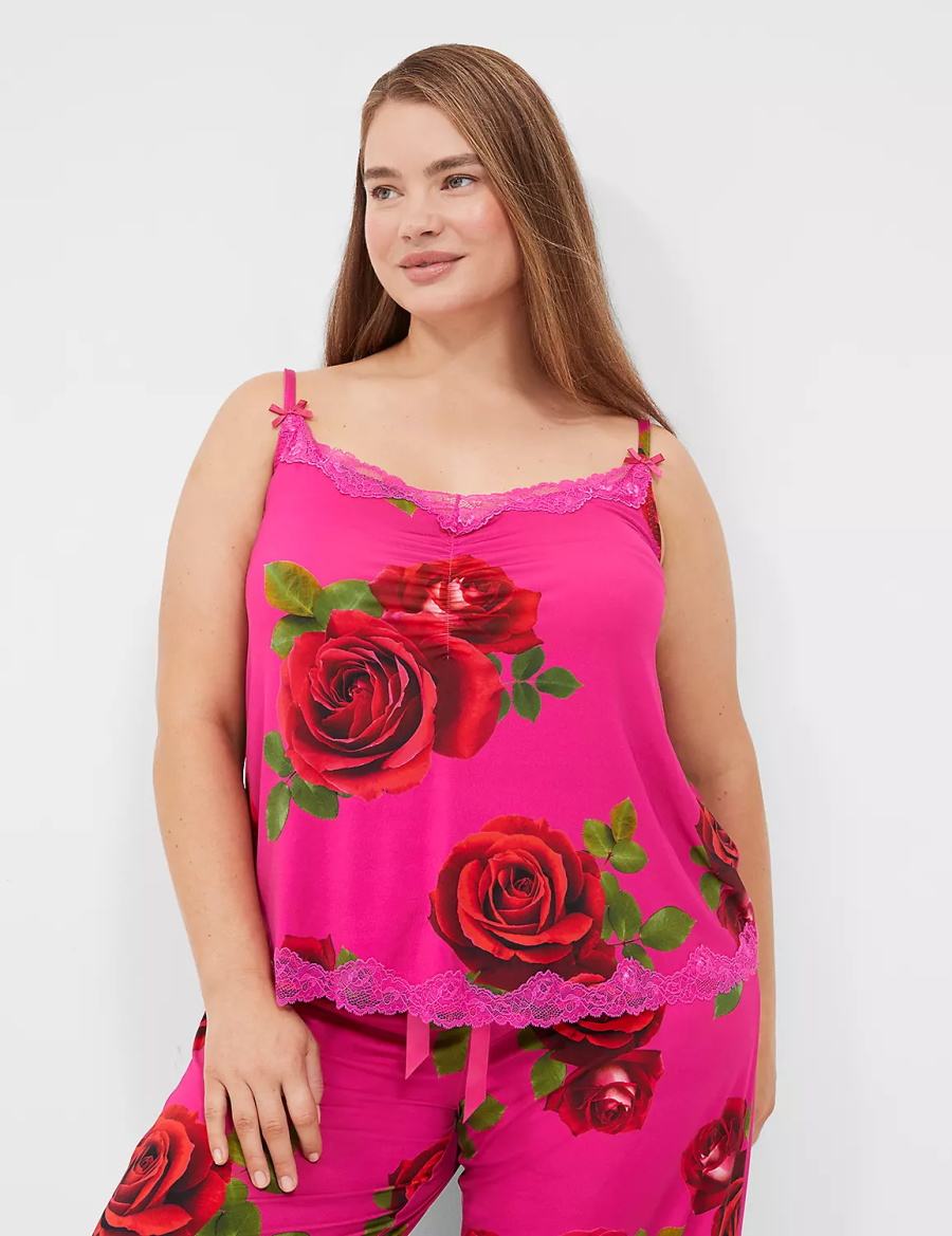 Rose Fuchsia Lane Bryant Ruched Cami & Pant PJ Set Women Pajamas | WZG5980XQ