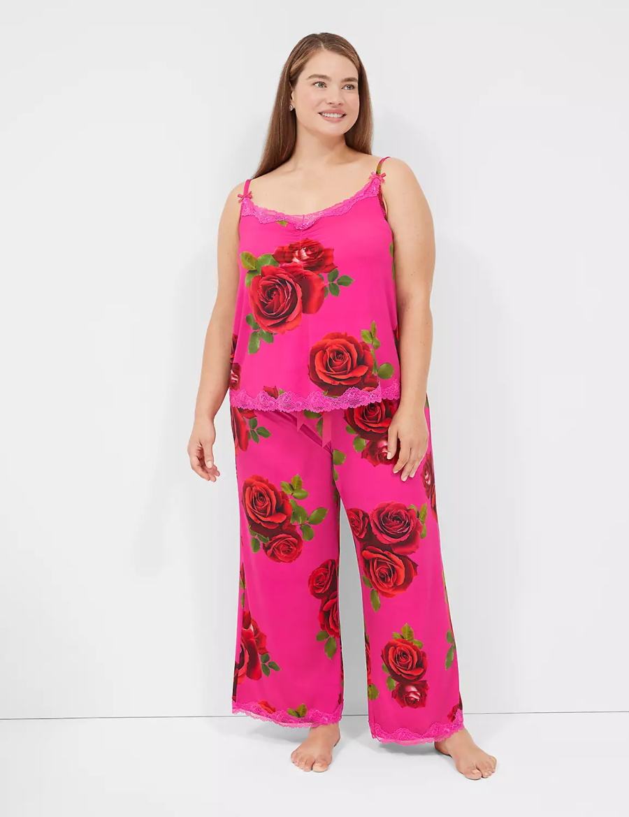 Rose Fuchsia Lane Bryant Ruched Cami & Pant PJ Set Women Pajamas | WZG5980XQ