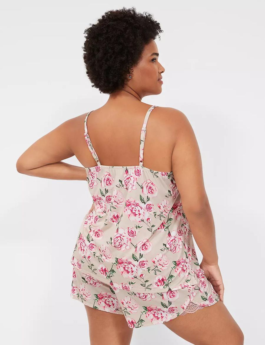 Rose Pink Lane Bryant DreamyCool Lace-Trim Cami & Short PJ Set Women Pajamas | PKM3713NH