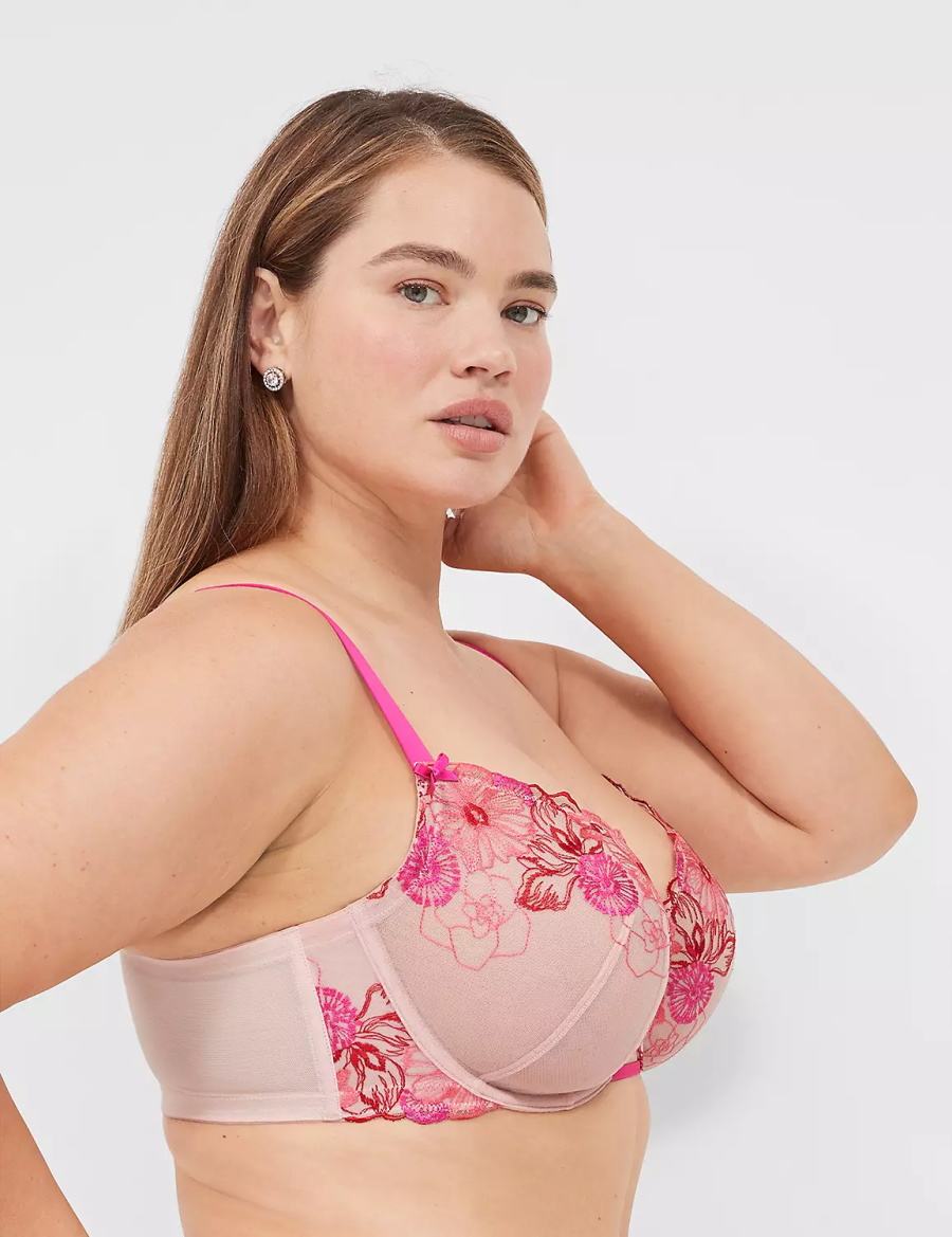 Rose Pink Lane Bryant Embroidered Unlined Women Balconette Bra | EZB9422ZT