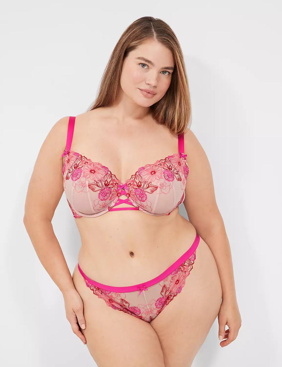 Rose Pink Lane Bryant Embroidered Unlined Women Balconette Bra | EZB9422ZT