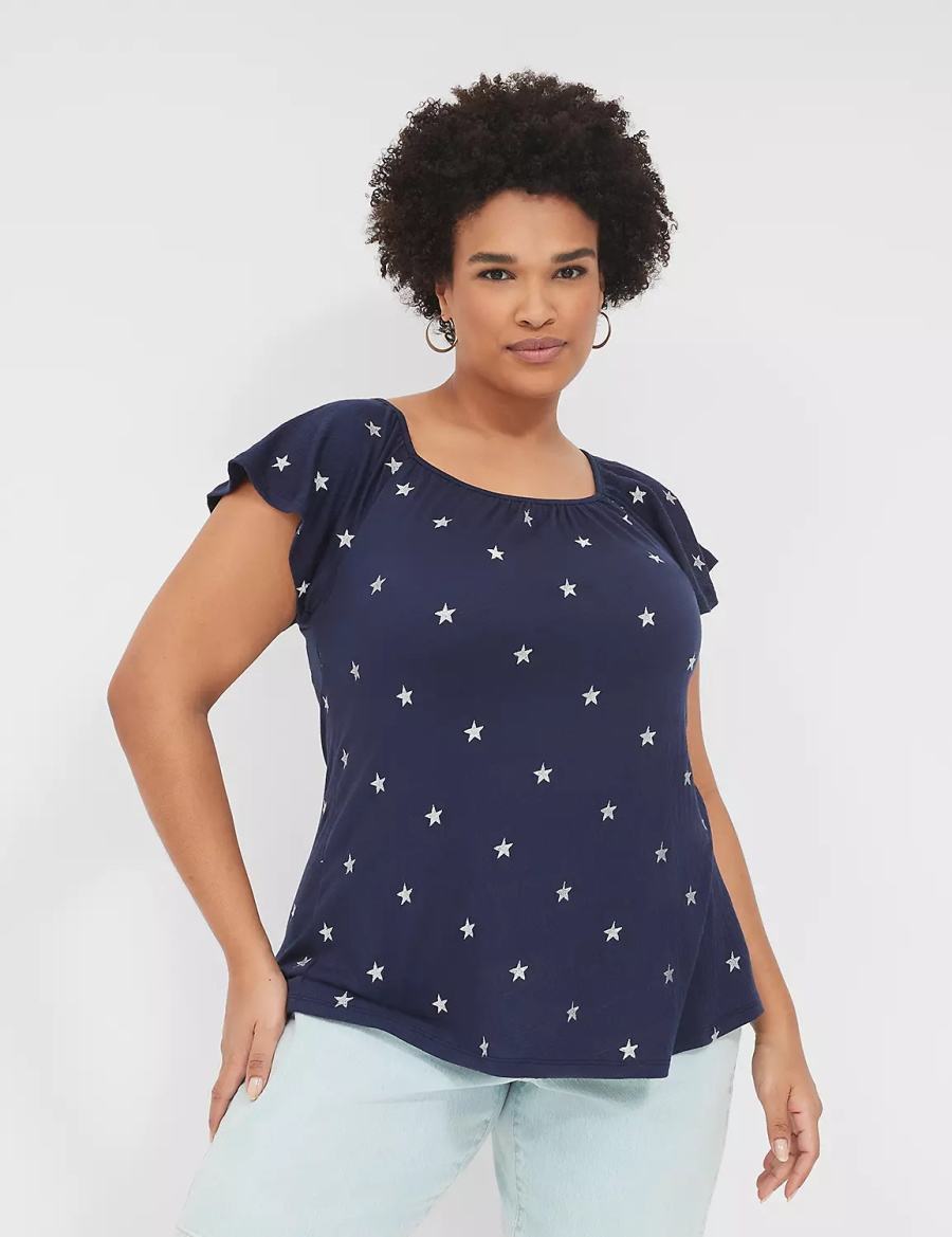 Silver Lane Bryant Relaxed Gauze Flutter-Sleeve Top Women T Shirts | VRR2991TS