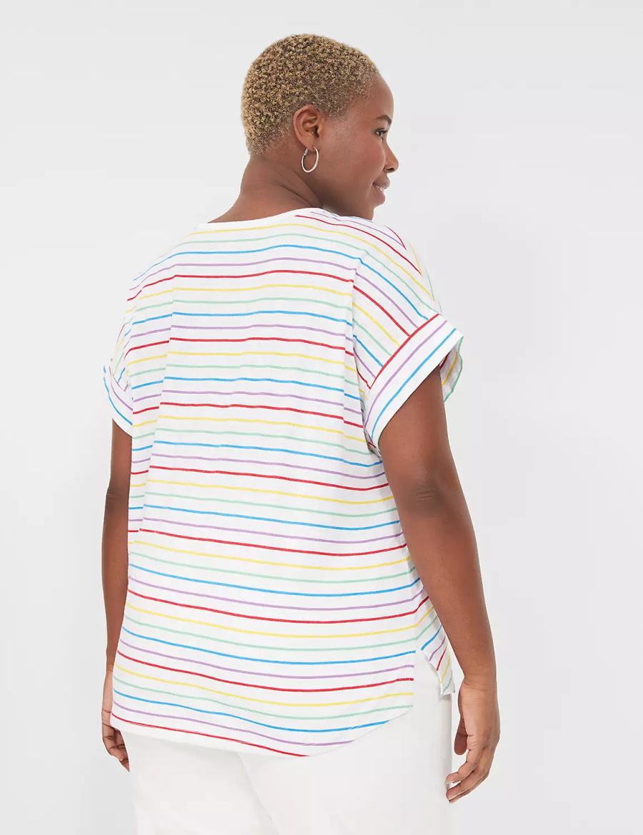 Stripes Lane Bryant Easy Roll-Sleeve Tee Women T Shirts | XGO641CG