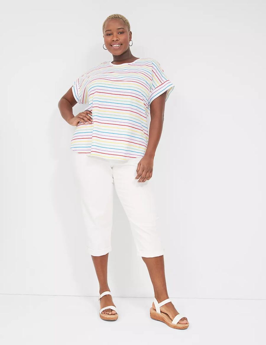 Stripes Lane Bryant Easy Roll-Sleeve Tee Women T Shirts | XGO641CG