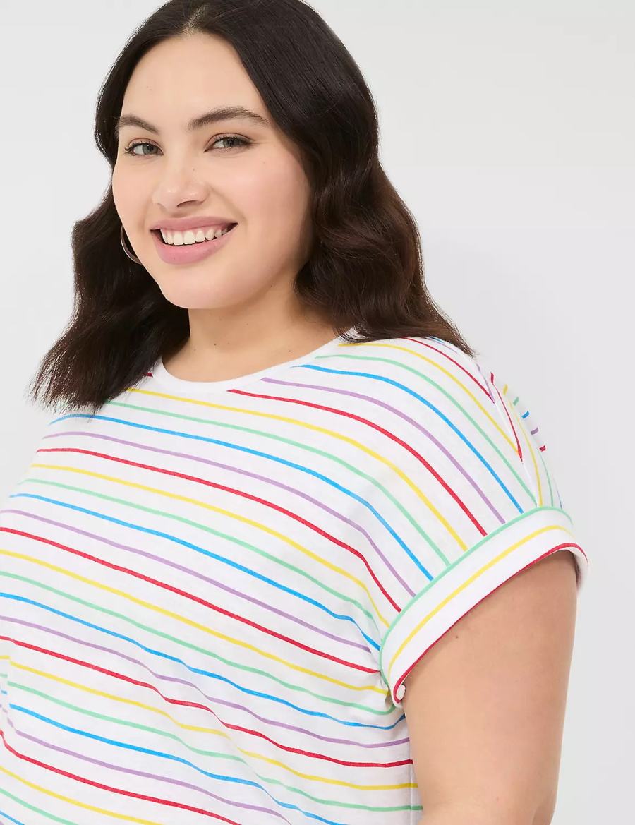 Stripes Lane Bryant Easy Roll-Sleeve Tee Women T Shirts | XGO641CG