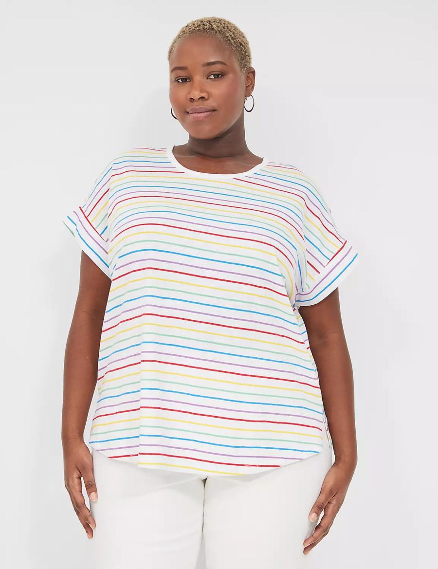 Stripes Lane Bryant Easy Roll-Sleeve Tee Women T Shirts | XGO641CG