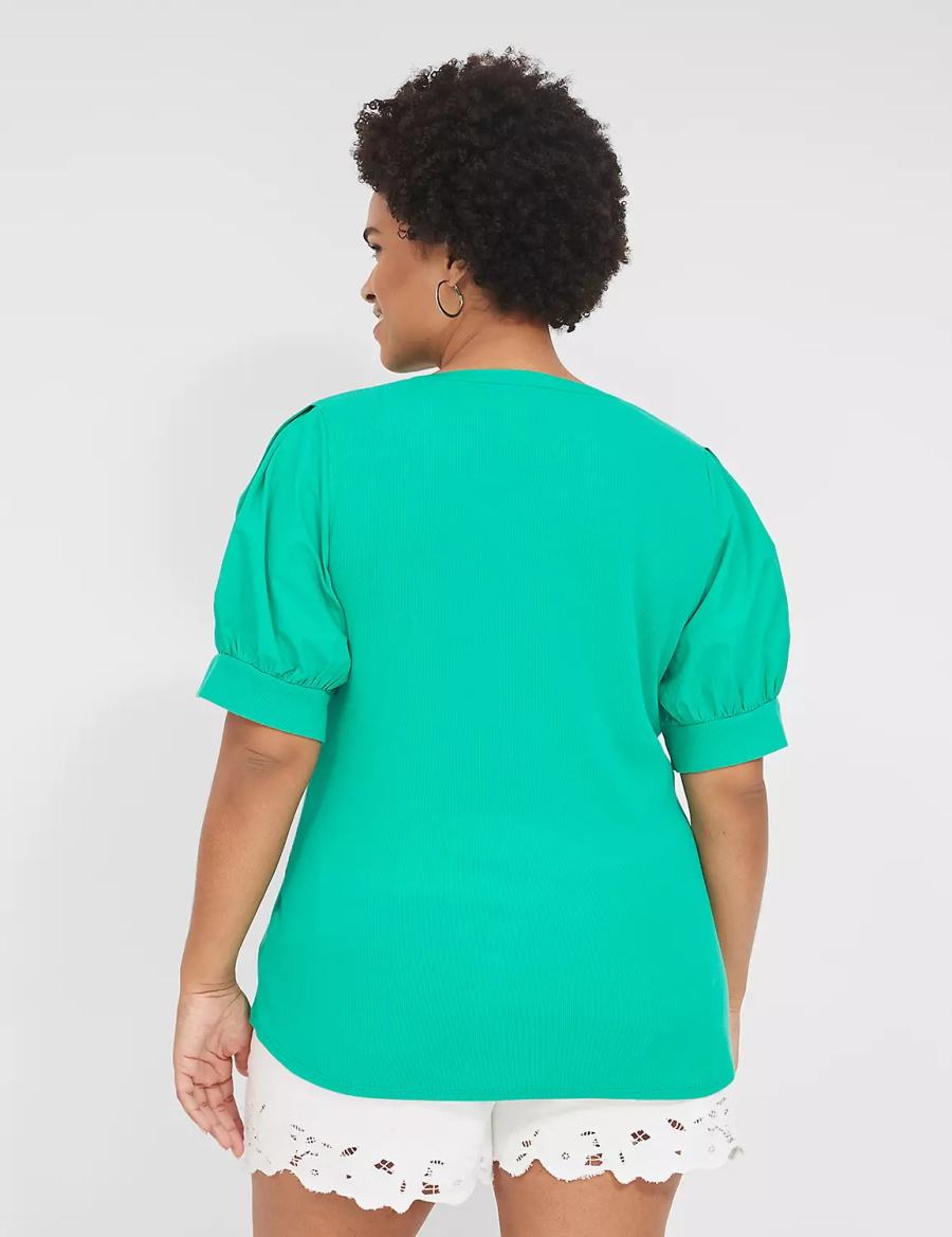 Turquoise Lane Bryant Elbow-Sleeve Split-Neck Top Women T Shirts | NCR7577OK