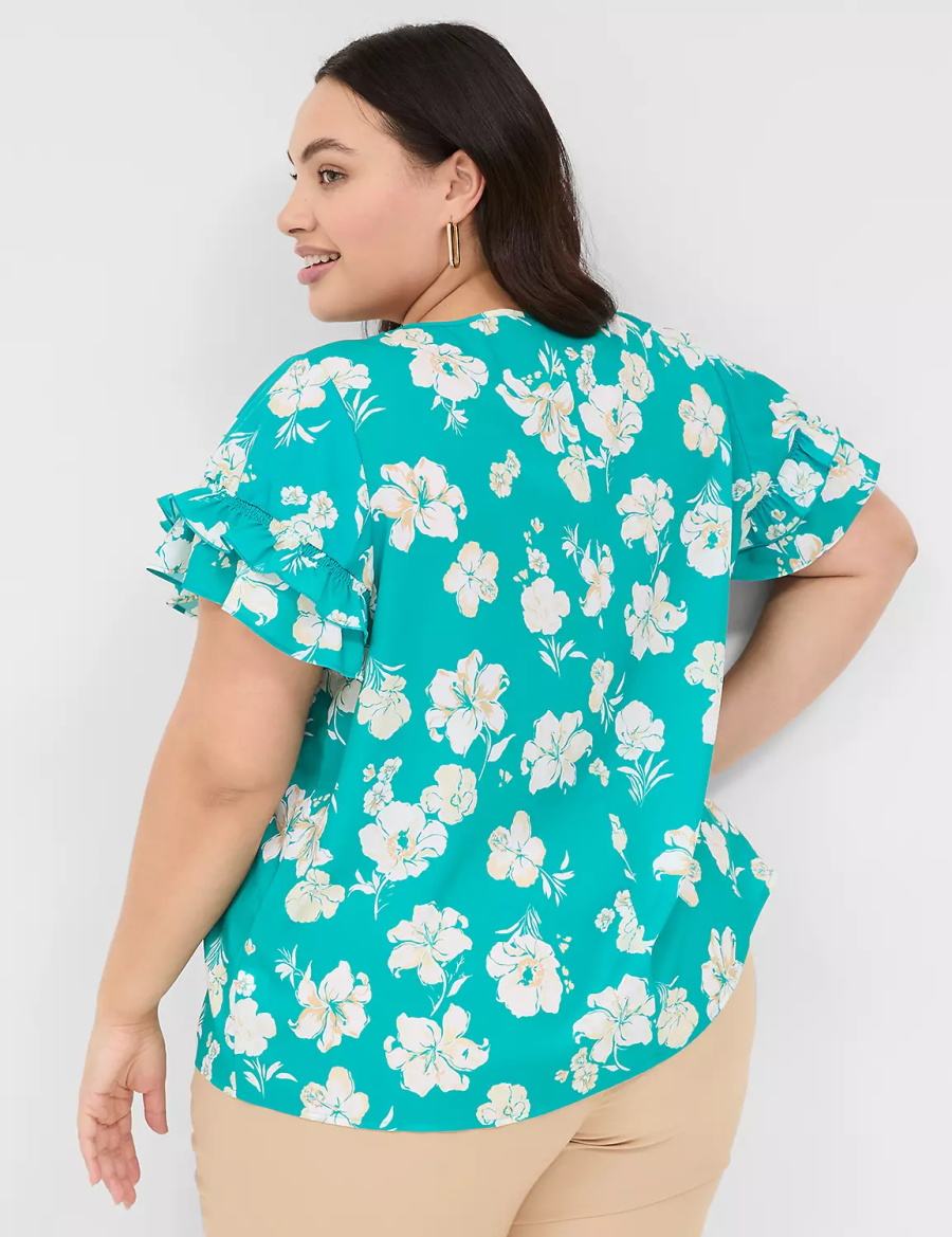 Turquoise Lane Bryant Flutter-Sleeve Crew-Neck Top Women T Shirts | IXX7327QE