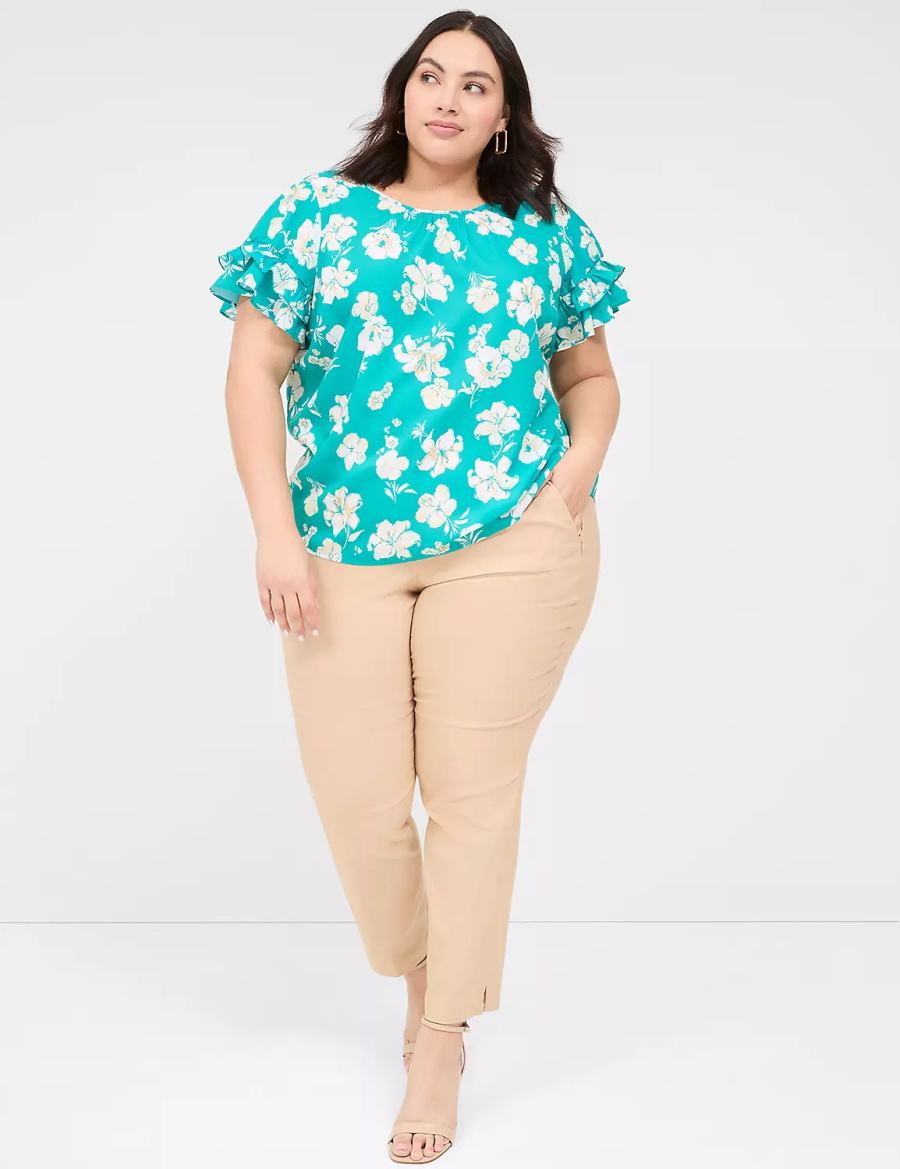 Turquoise Lane Bryant Flutter-Sleeve Crew-Neck Top Women T Shirts | IXX7327QE