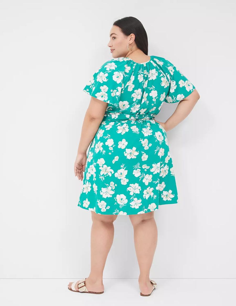 Turquoise Lane Bryant Flutter-Sleeve Tie-Waist Women Casual Dress | BNE6560UB