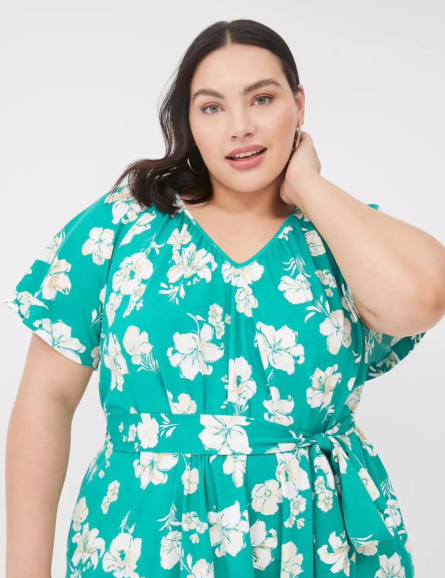 Turquoise Lane Bryant Flutter-Sleeve Tie-Waist Women Casual Dress | BNE6560UB