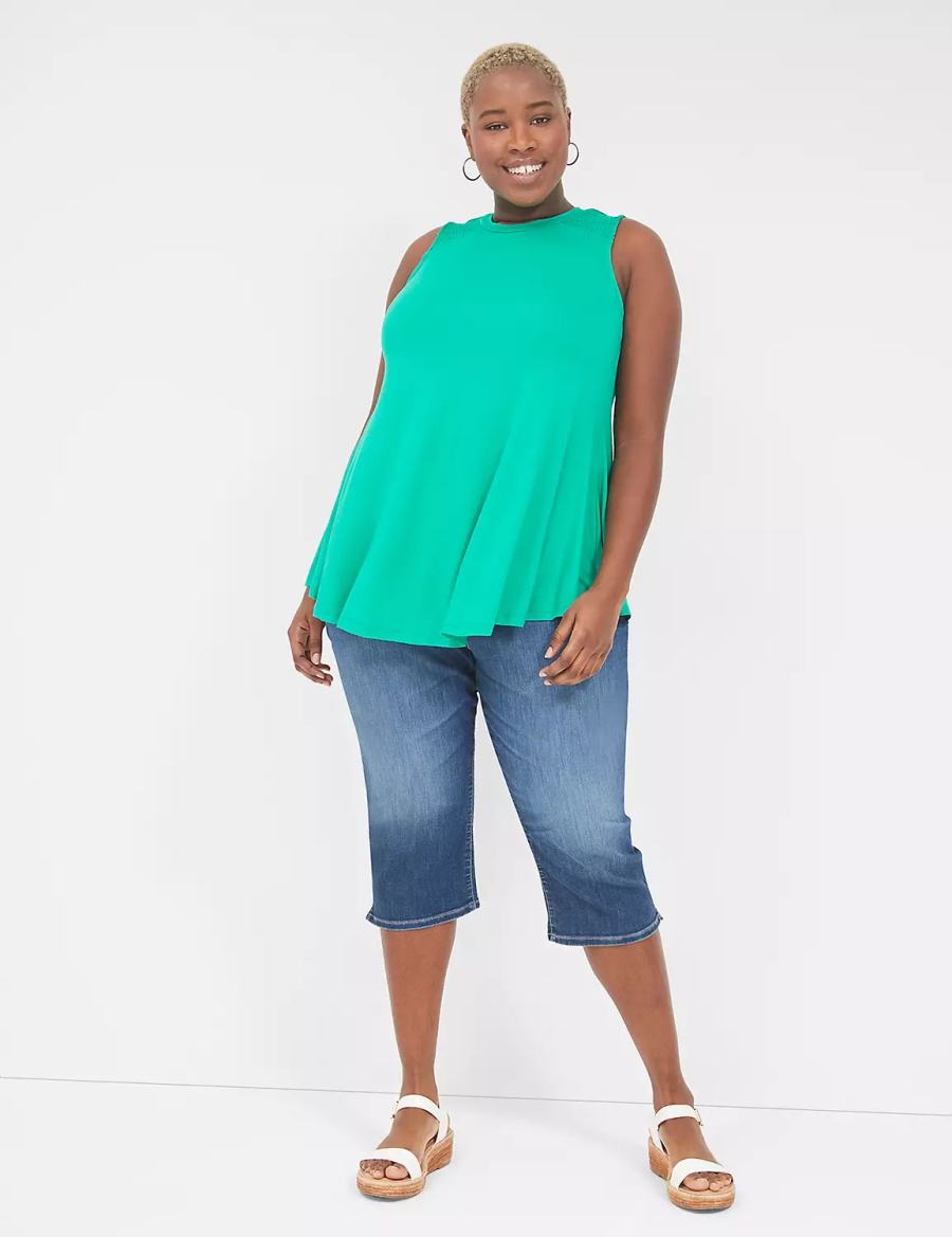 Turquoise Lane Bryant Max Swing High-Neck Smocked-Shoulder Tunic Women T Shirts | ATO3546MS