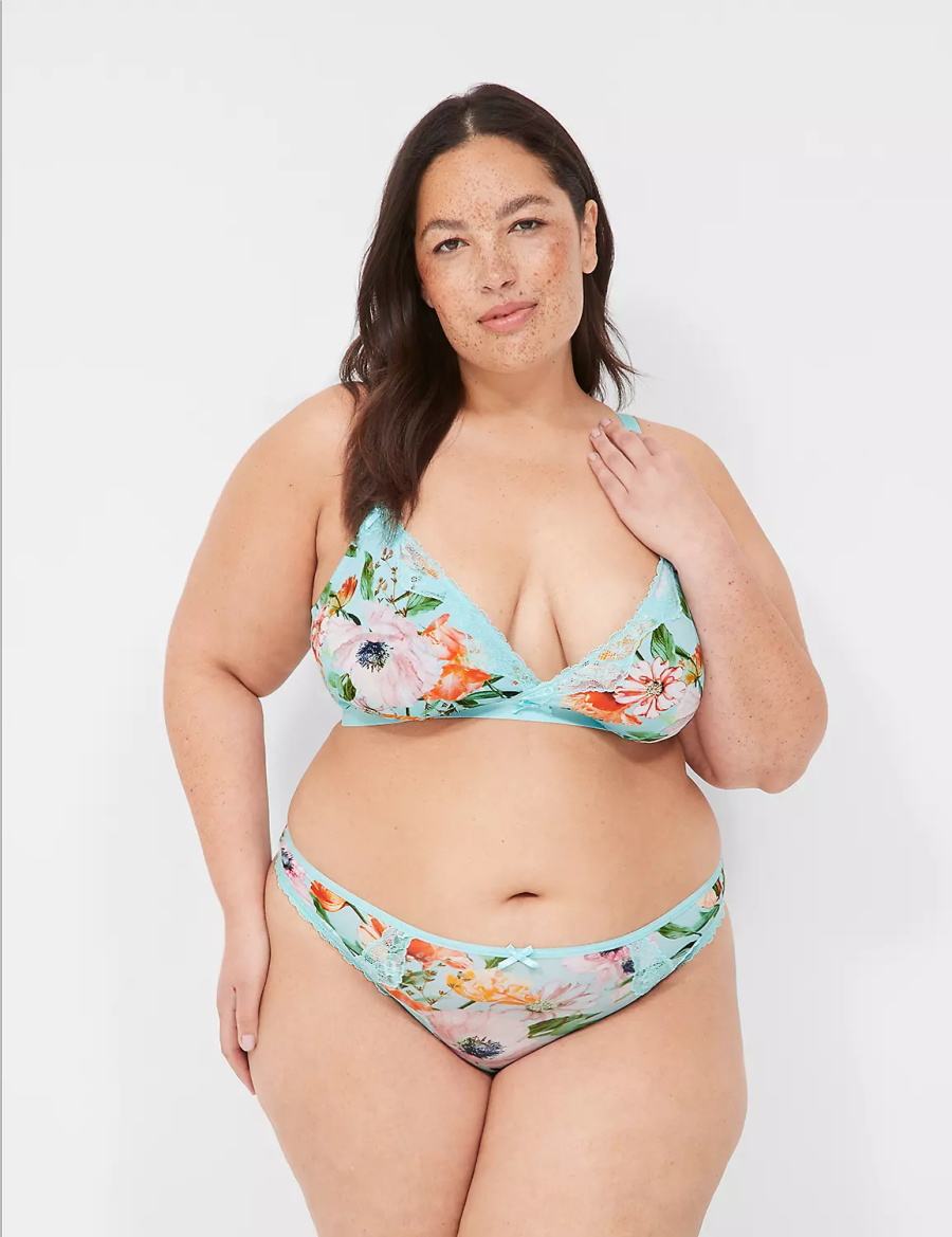 Turquoise Lane Bryant Printed Lace-Trim Tanga Women Briefs | NKW6777MP