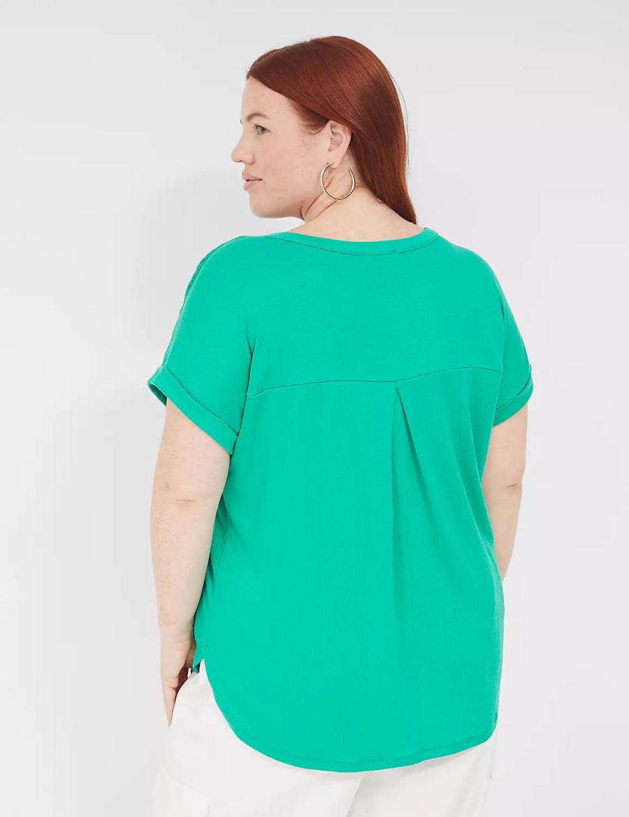 Turquoise Lane Bryant Relaxed Gauze Notch-Neck Women Shirts | VRM2370FA