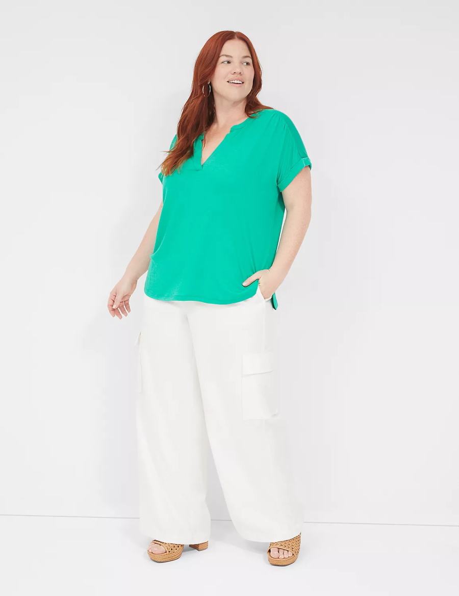 Turquoise Lane Bryant Relaxed Gauze Notch-Neck Women Shirts | VRM2370FA