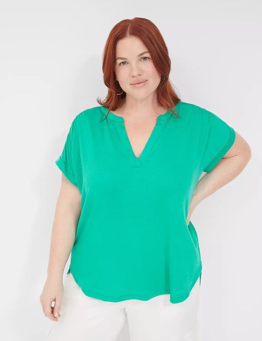 Turquoise Lane Bryant Relaxed Gauze Notch-Neck Women Shirts | VRM2370FA