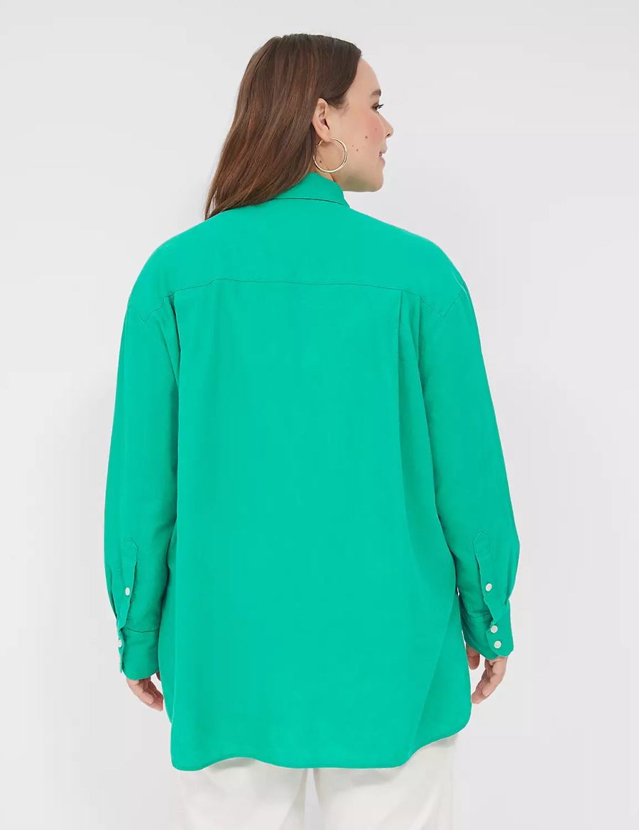 Turquoise Lane Bryant Relaxed Linen Button-Down Women Shirts | AQA2815RT