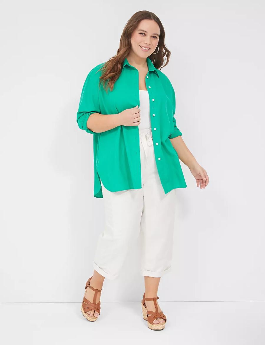 Turquoise Lane Bryant Relaxed Linen Button-Down Women Shirts | AQA2815RT