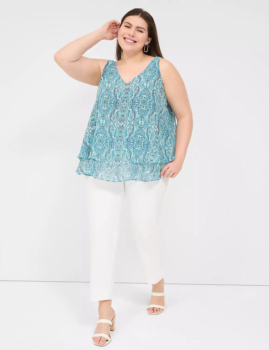 Turquoise Lane Bryant Swing Double-Layer Chiffon Women Tank Top | CIE1836DL