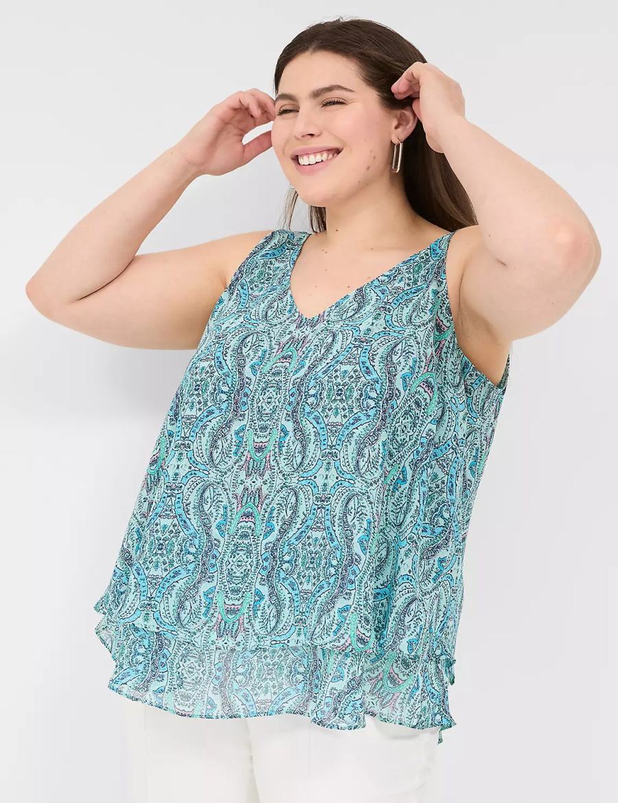 Turquoise Lane Bryant Swing Double-Layer Chiffon Women Tank Top | CIE1836DL