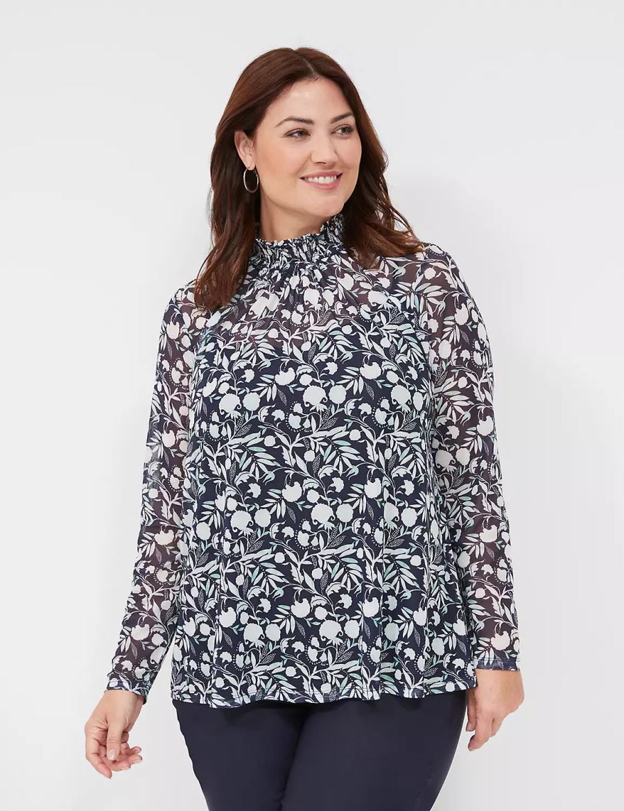 Turquoise Lane Bryant Swing Smocked-Neck Top With Attached Cami Women Blouse | ZCX4579KG