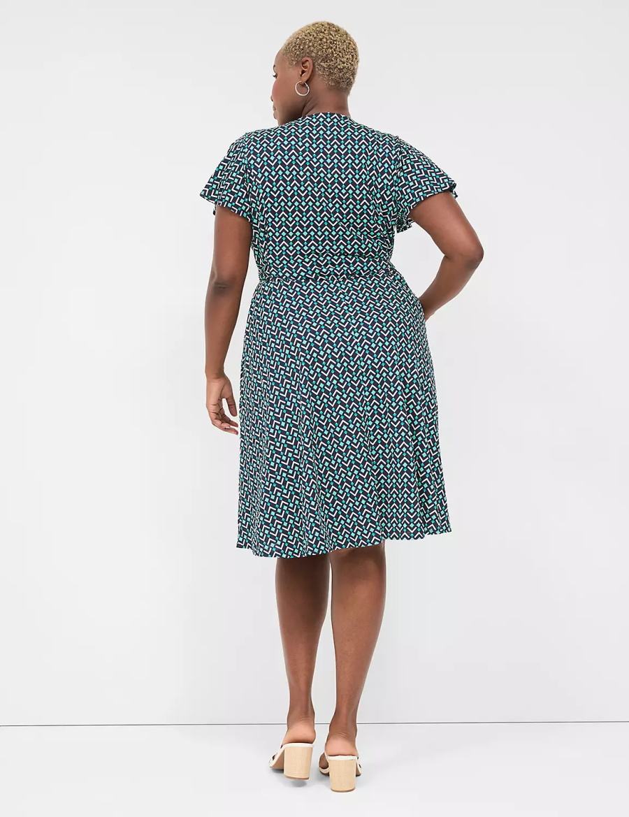 Turquoise Navy Lane Bryant Lena Surplice-Neck Women Knitted Dress | EGA4191CS