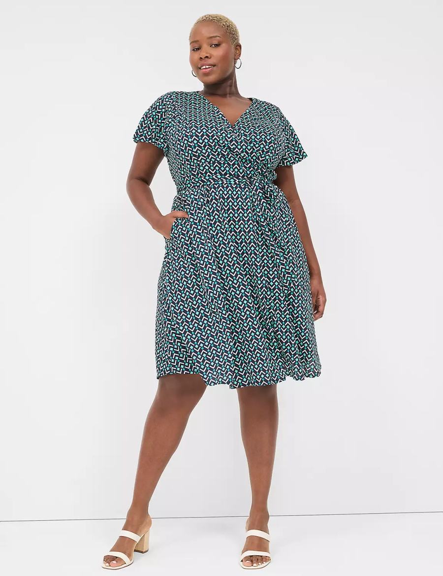 Turquoise Navy Lane Bryant Lena Surplice-Neck Women Knitted Dress | EGA4191CS