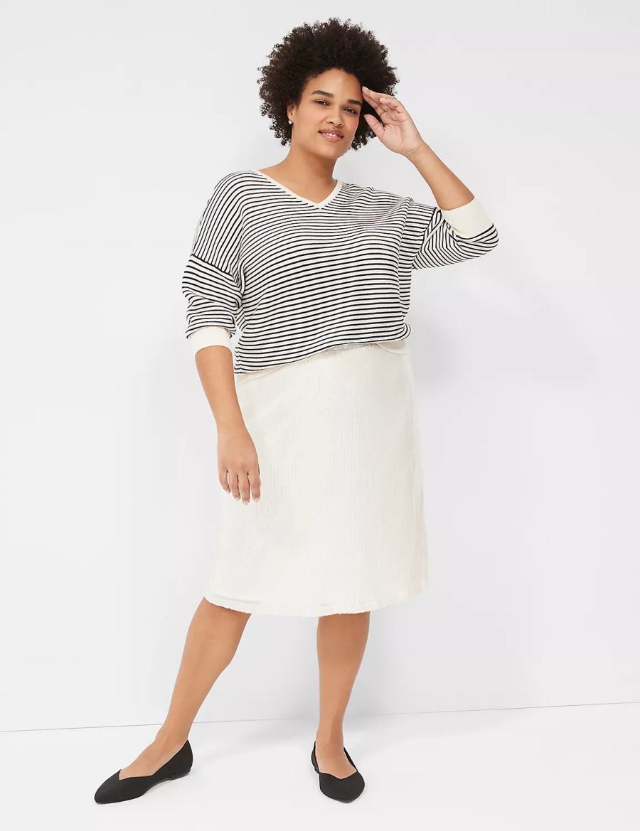 White Black Lane Bryant 3/4-Sleeve V-Neck Striped Women Sweaters | TUQ4781GR