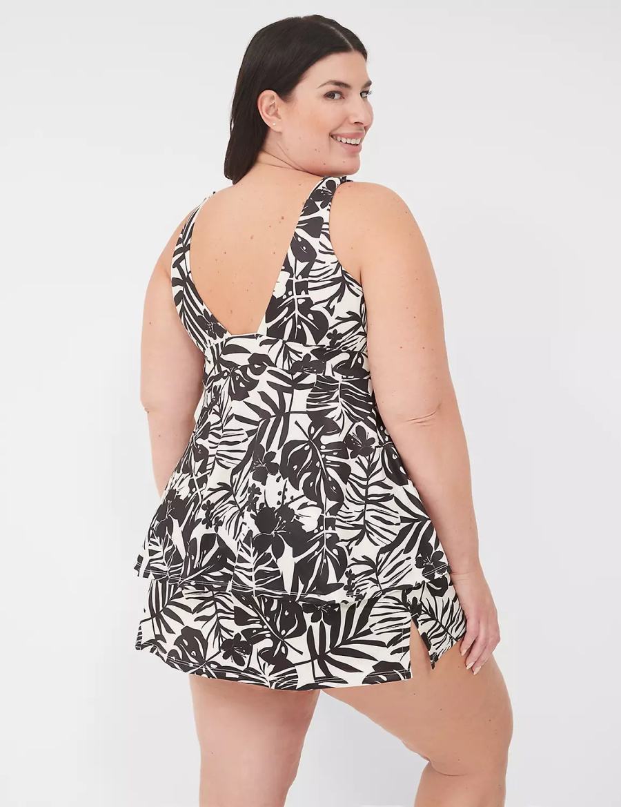 White Black Lane Bryant No-Wire Plunge Tankini Women Bikini Top | TPI539MN