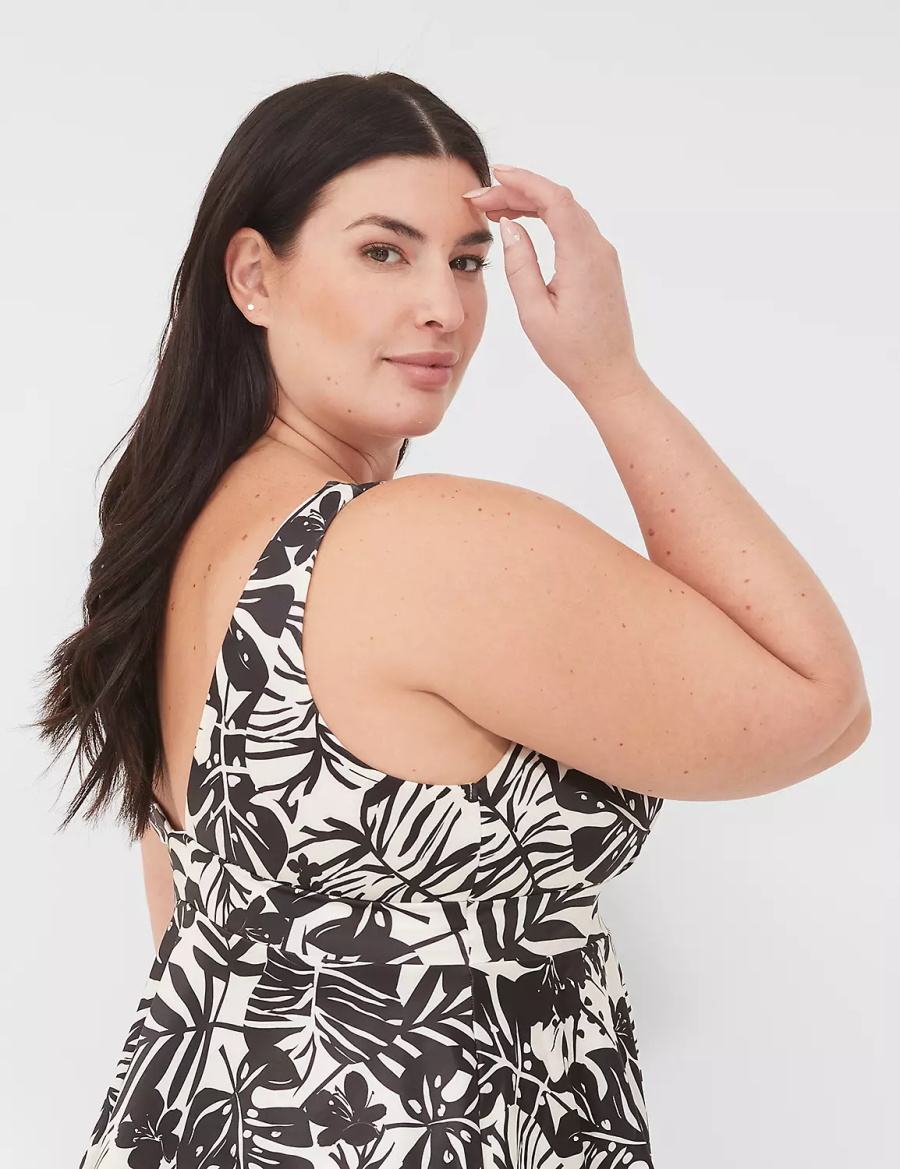 White Black Lane Bryant No-Wire Plunge Tankini Women Bikini Top | TPI539MN