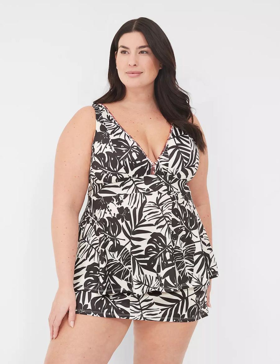 White Black Lane Bryant No-Wire Plunge Tankini Women Bikini Top | TPI539MN