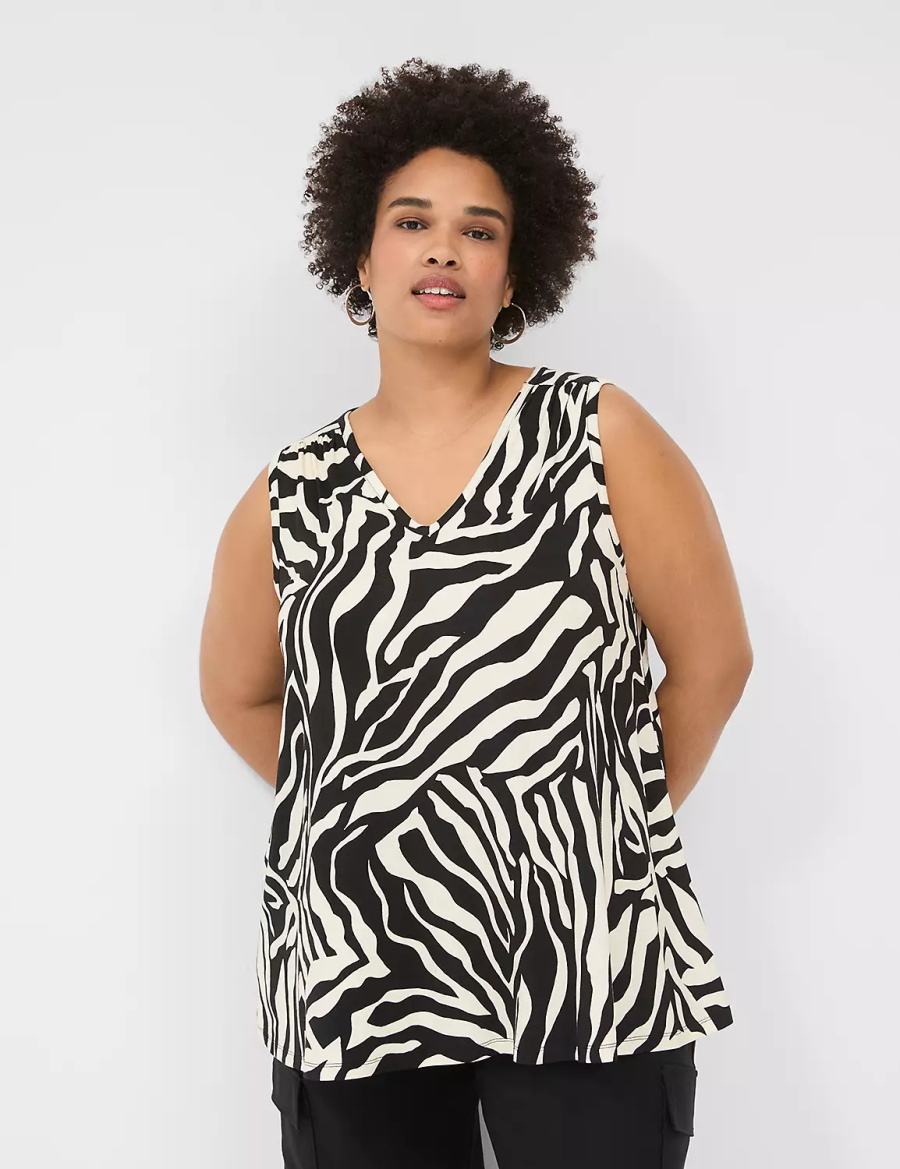 White Black Lane Bryant Swing Cinch-Shoulder Women Tank Top | DNO3754MG