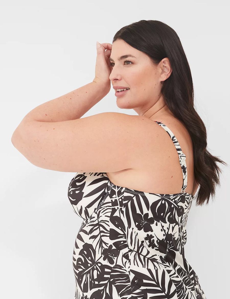 White Black Lane Bryant Underwire Balconette Tankini Women Bikini Top | LZT2738KA