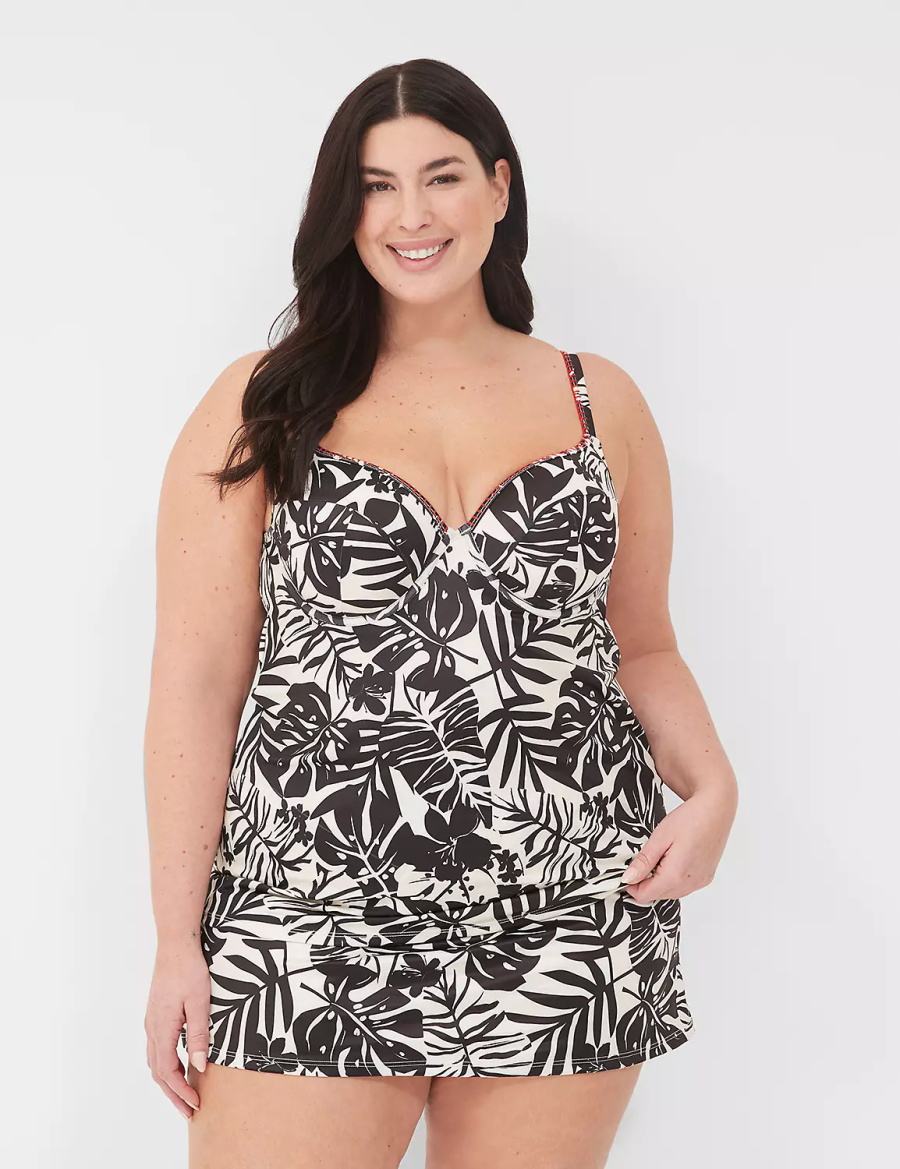 White Black Lane Bryant Underwire Balconette Tankini Women Bikini Top | LZT2738KA