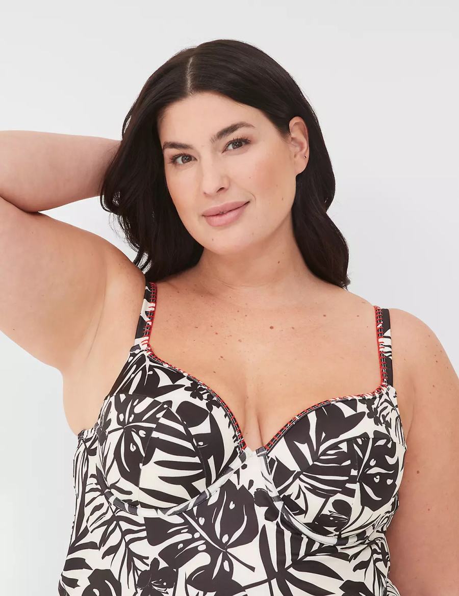 White Black Lane Bryant Underwire Balconette Tankini Women Bikini Top | LZT2738KA