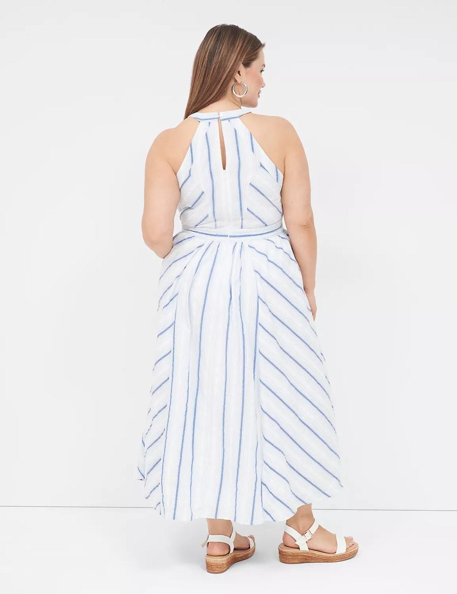 White Blue Lane Bryant Halter-Neck Women Maxi Dress | XEP368VT