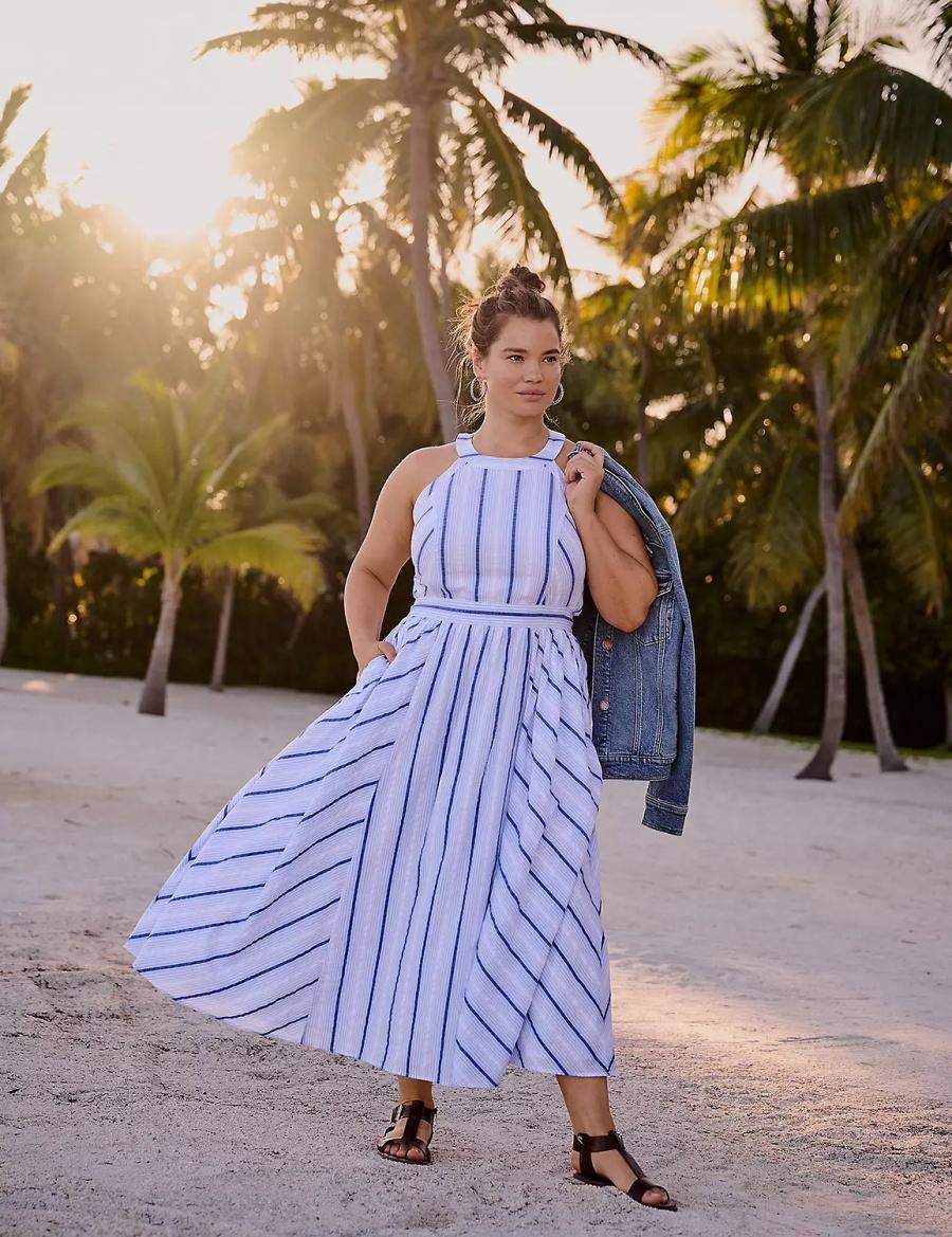 White Blue Lane Bryant Halter-Neck Women Maxi Dress | XEP368VT