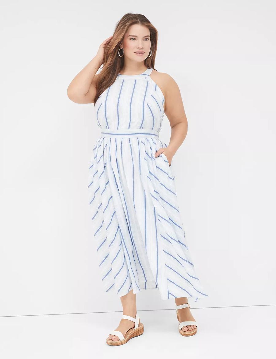 White Blue Lane Bryant Halter-Neck Women Maxi Dress | XEP368VT