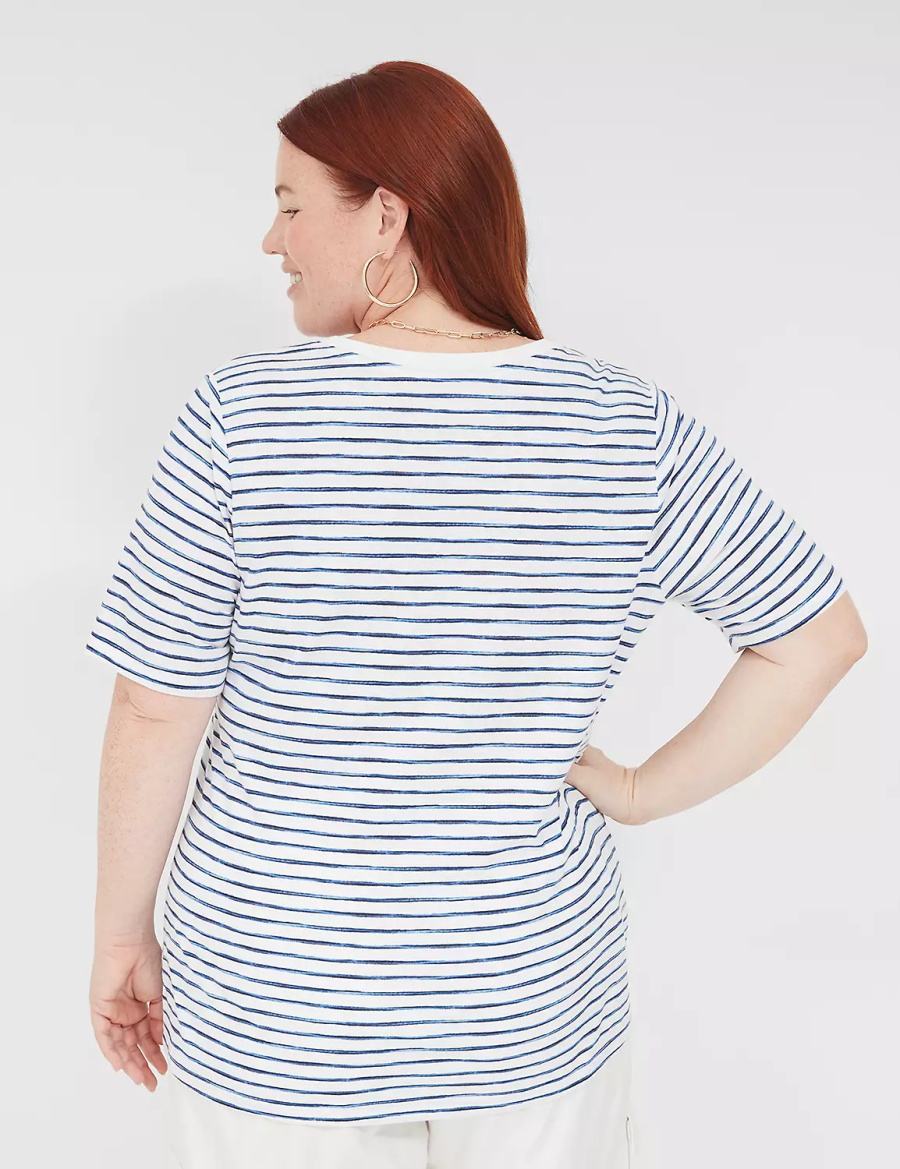 White Blue Lane Bryant Perfect Sleeve V-Neck Tee Women T Shirts | YLV6867TY