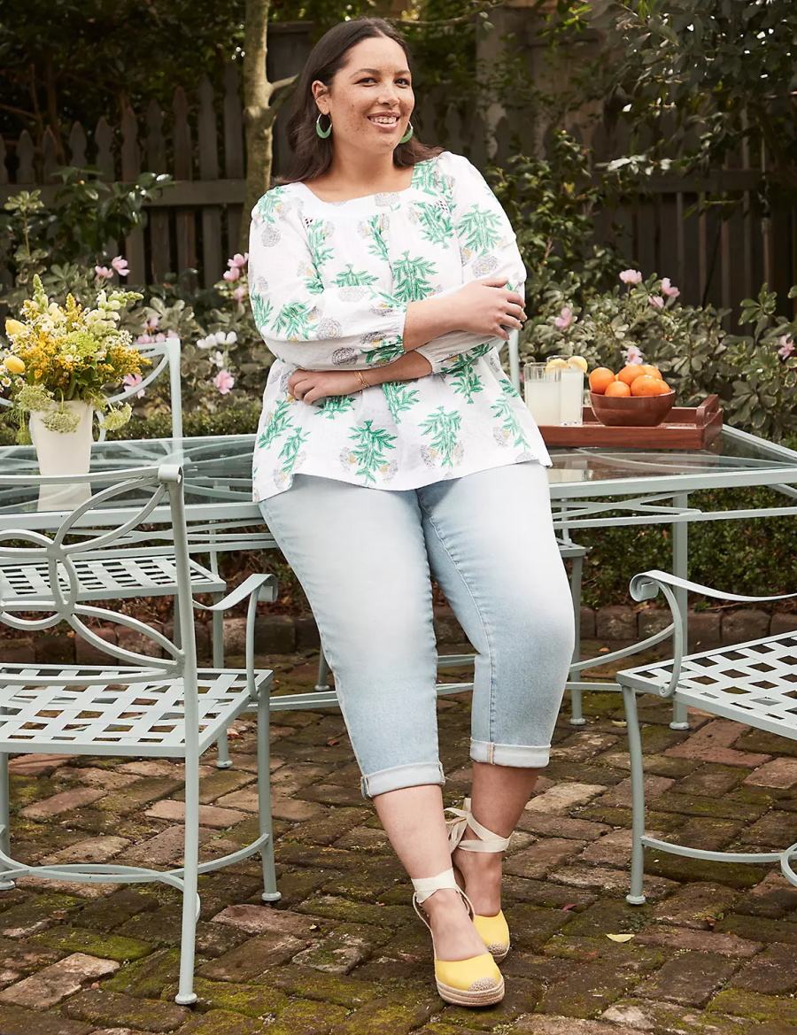 White Green Lane Bryant Swing Square-Neck Peasant Women Blouse | MJW9275EB