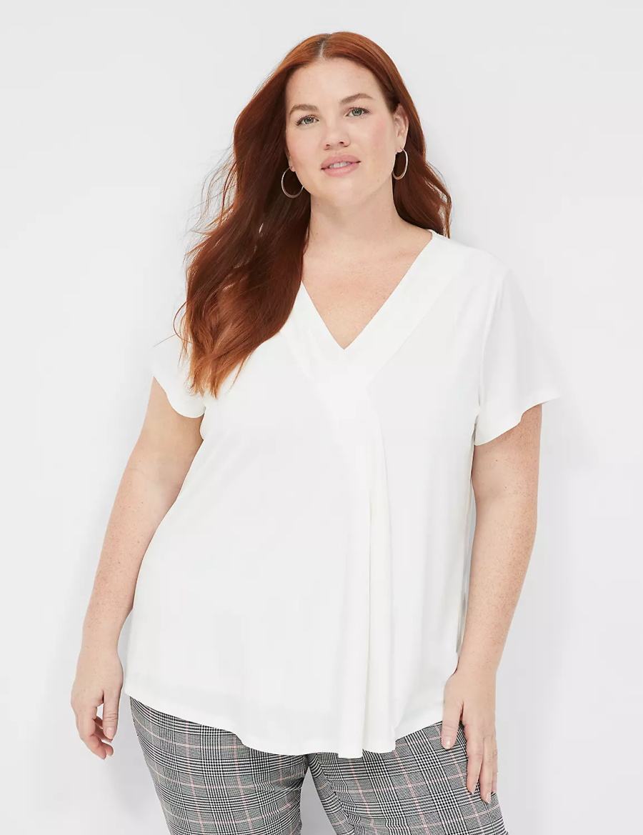 White Lane Bryant Cap-Sleeve Pleat-Front Top Women T Shirts | QAY444EP