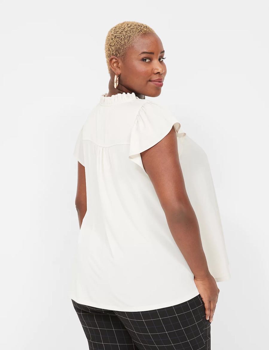 White Lane Bryant Cap Flutter-Sleeve Satin & Knit Top Women T Shirts | BJD3897TN