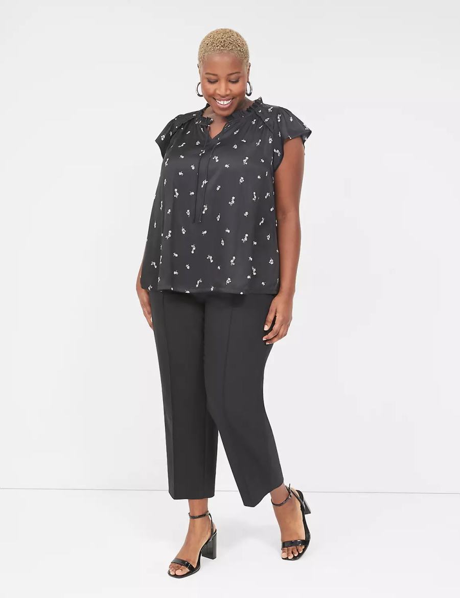 White Lane Bryant Cap Flutter-Sleeve Satin & Knit Top Women T Shirts | FPW8312TJ