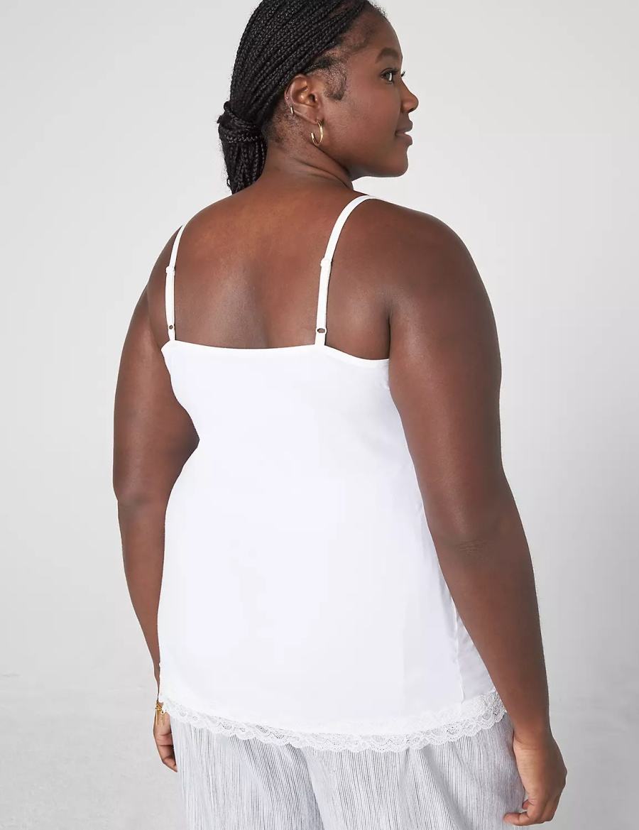 White Lane Bryant Classic V-Neck Lace Trim Cami Women Tank Top | EEG4934QZ