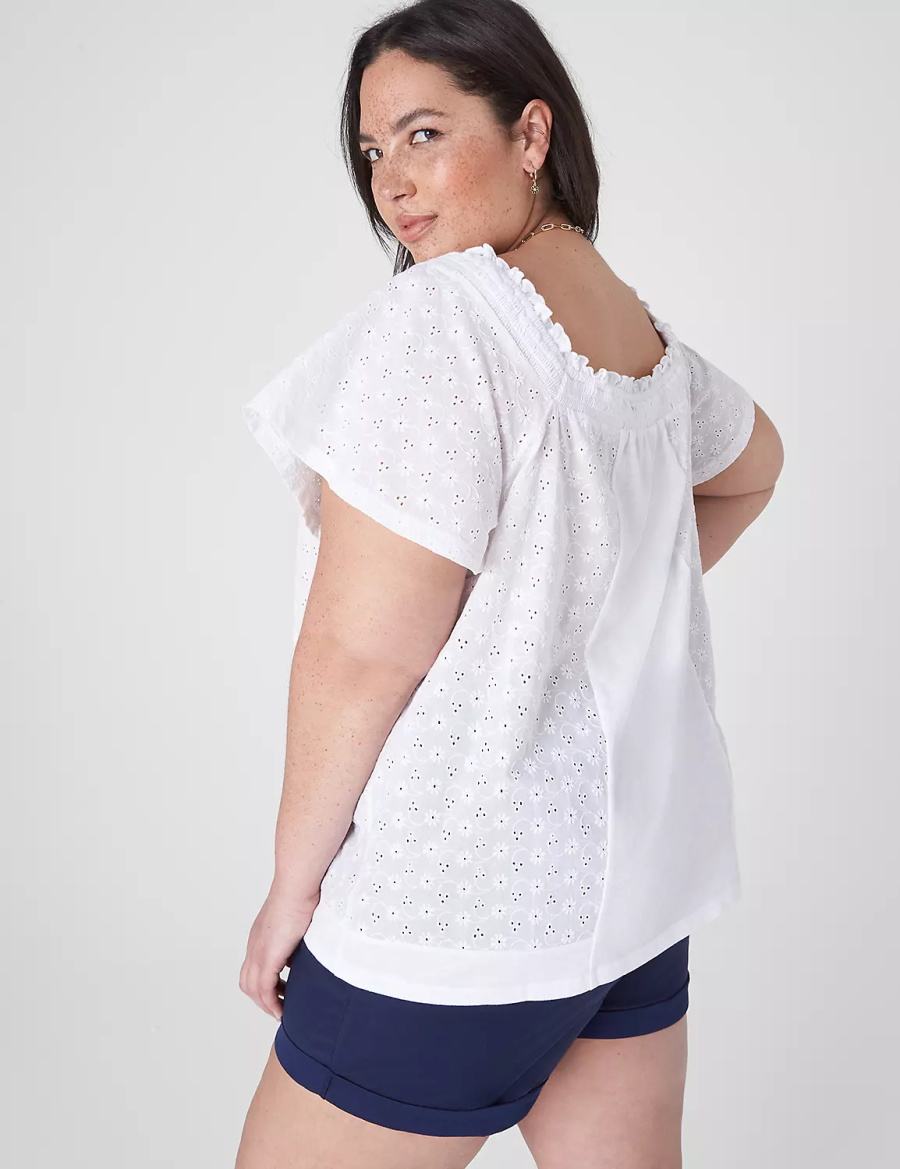 White Lane Bryant Convertible Eyelet Woven & Knit Top Women T Shirts | NXB2651MN