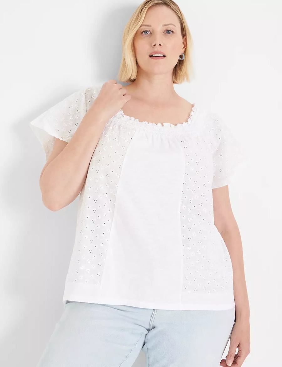 White Lane Bryant Convertible Eyelet Woven & Knit Top Women T Shirts | NXB2651MN