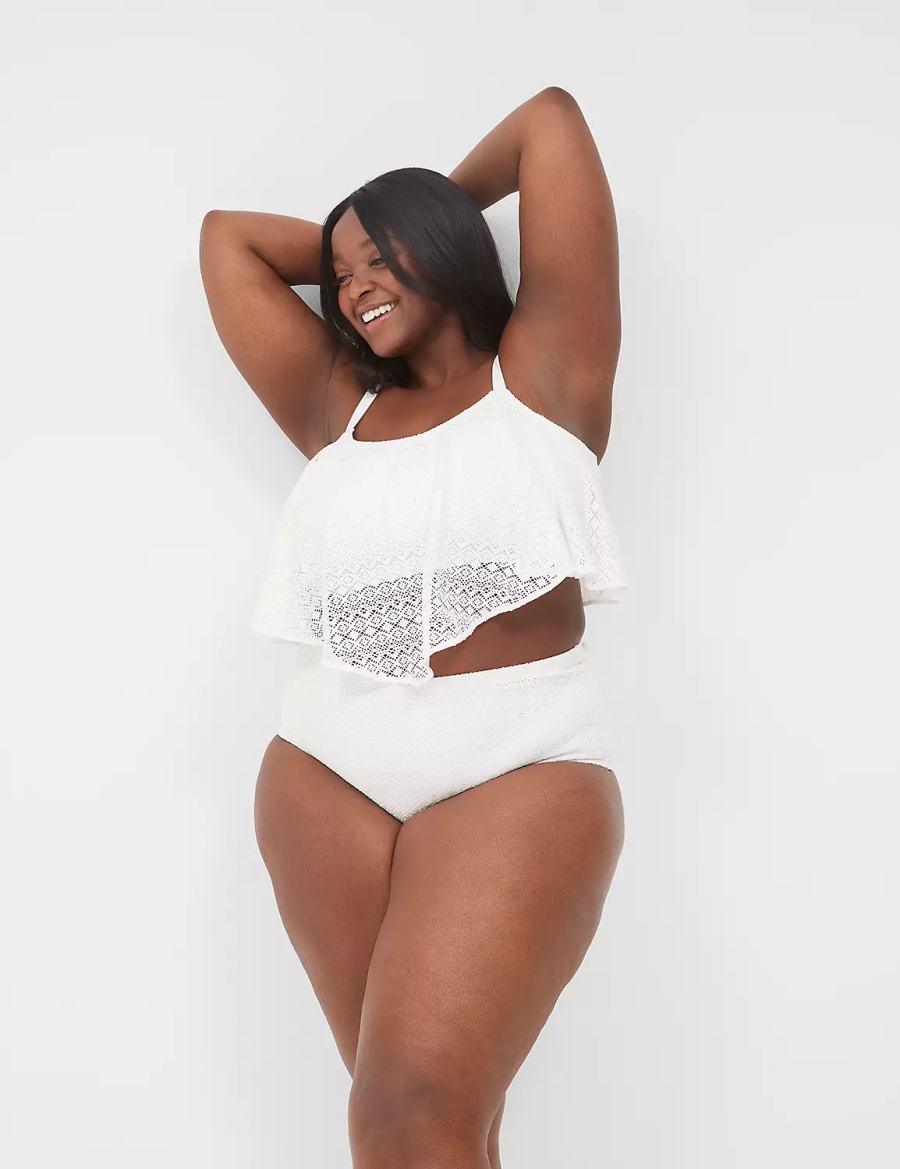 White Lane Bryant Crochet Mid-Rise Swim Women Briefs | QWC2446NQ